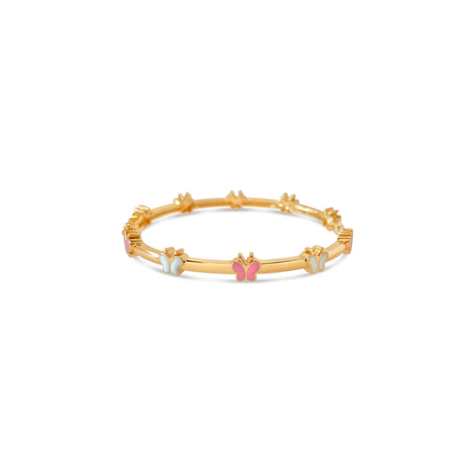 Children's Bangle Bracelet | Pink/White Butterflies | 18k Gold Plated Brass (Nickel Free) | 55mm Bracelets