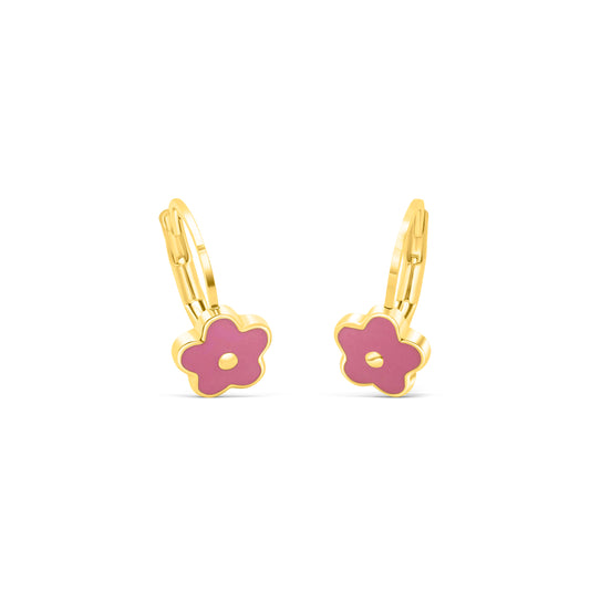 Pink Flower Hoop Earrings Earrings