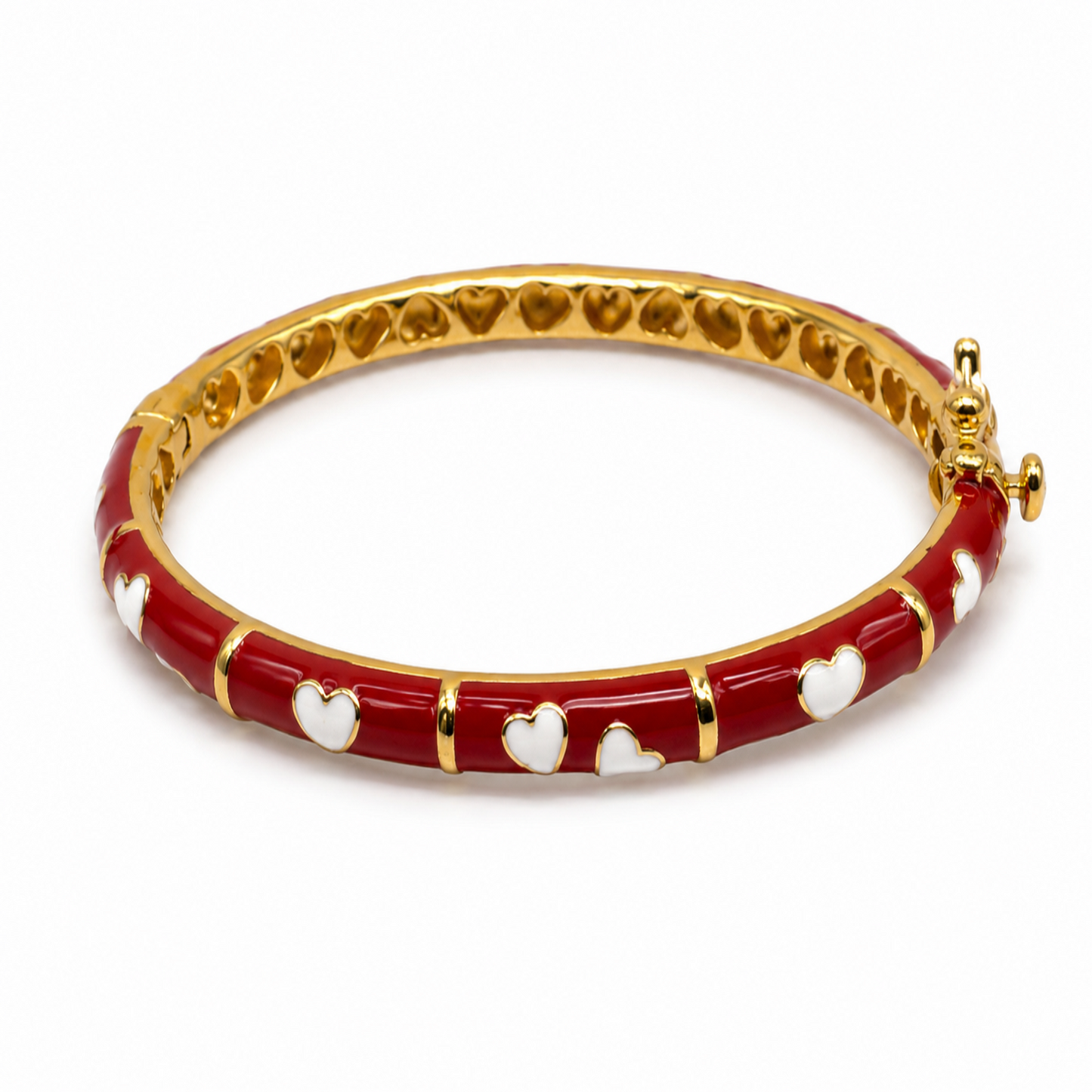 Enamel Bangle Bracelet White Hearts