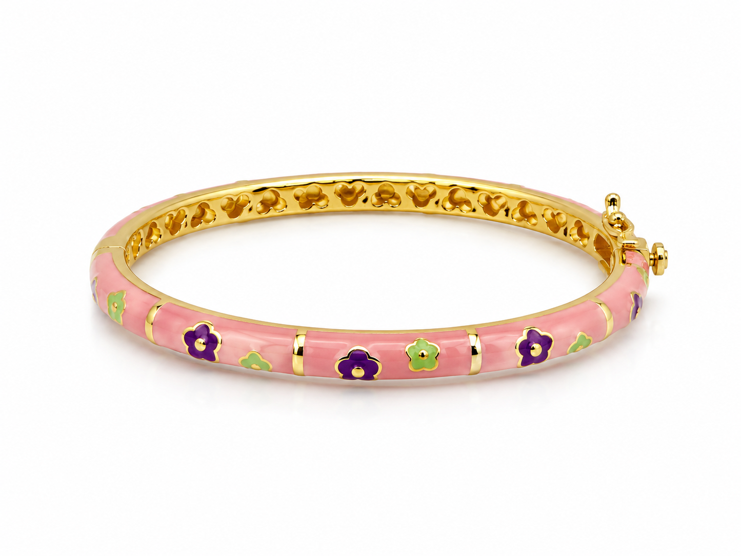 Enamel Bangle Bracelet Purple Green Flowers