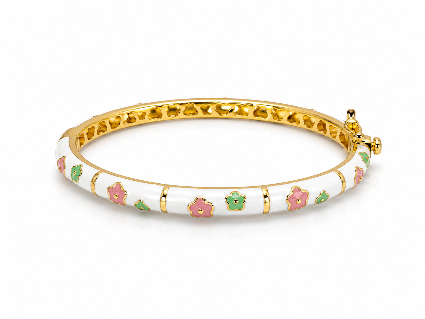 Enamel Bangle Bracelet Breen Pink Flowers