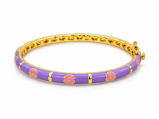 Enamel Bangle Bracelet Pink Flowers