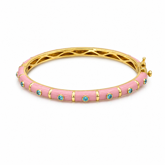 Enamel Bangle Bracelet Blue CZ Dots
