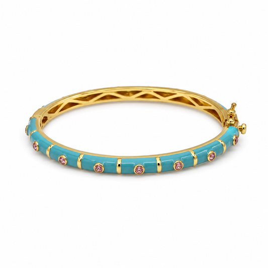 Enamel Bangle Bracelet Light Pink CZ Dots
