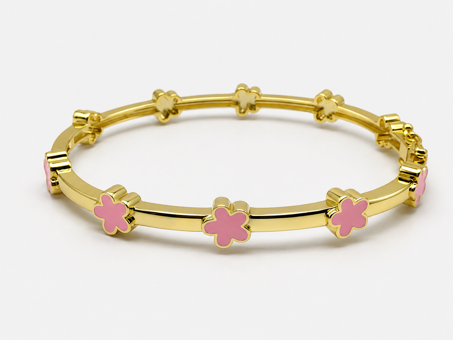 Enamel Bangle Bracelet Pink Flowers