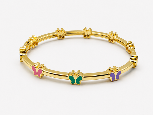 Enamel Bangle Bracelet Rainbow Butterflies