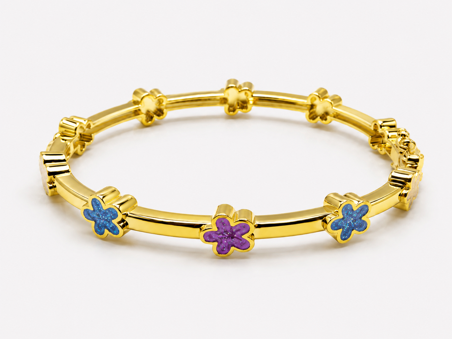 Enamel Bangle Bracelet Glitter Flowers