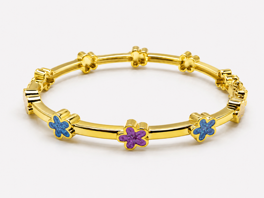 Enamel Bangle Bracelet Glitter Flowers