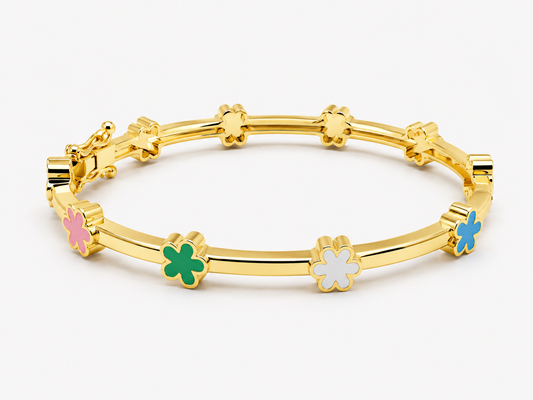 Enamel Bangle Bracelet Colorful Flowers