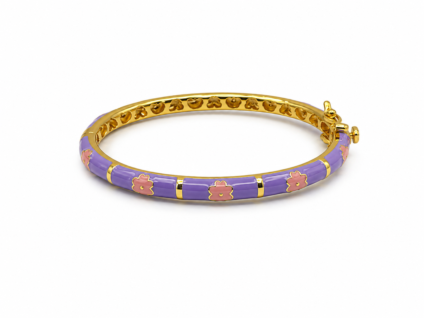 Enamel Bangle Bracelet Pink Flowers