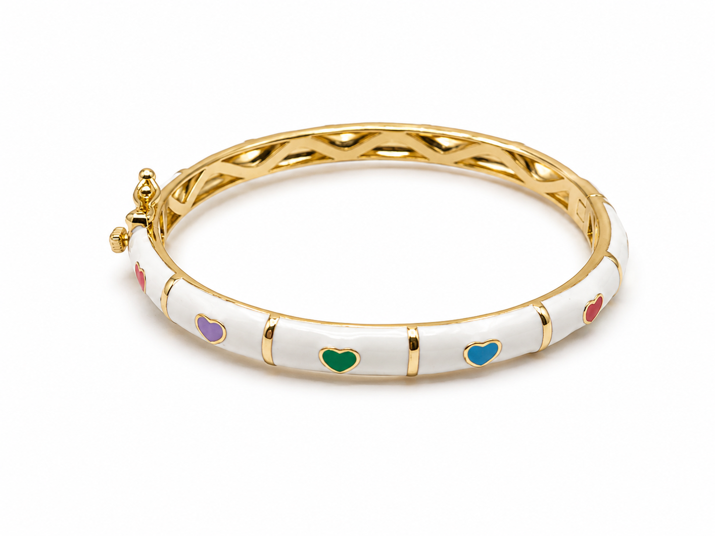 Enamel Bangle Bracelet Colorful Hearts