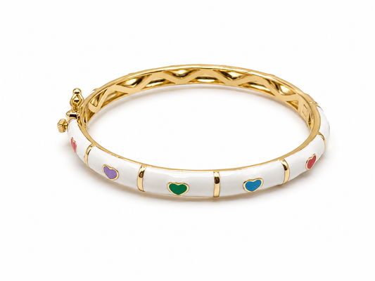 Enamel Bangle Bracelet Colorful Hearts