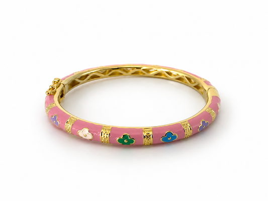 Enamel Bangle Bracelet Rainbow Clovers