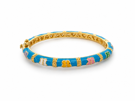 Enamel Bangle Bracelet Blue Rainbow Butterflies