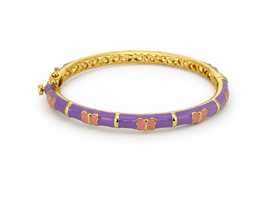 Enamel Bangle Bracelet Pink Butterflies