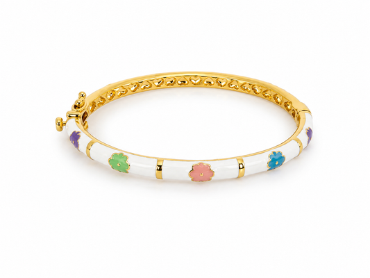 Enamel Bangle Bracelet Colorful Flowers