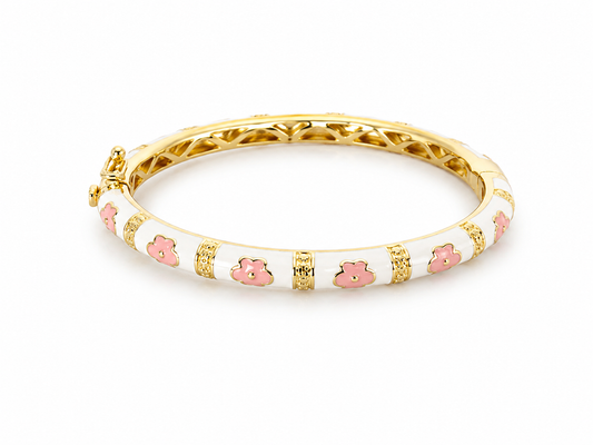 Enamel Bangle Bracelet Pink Flowers