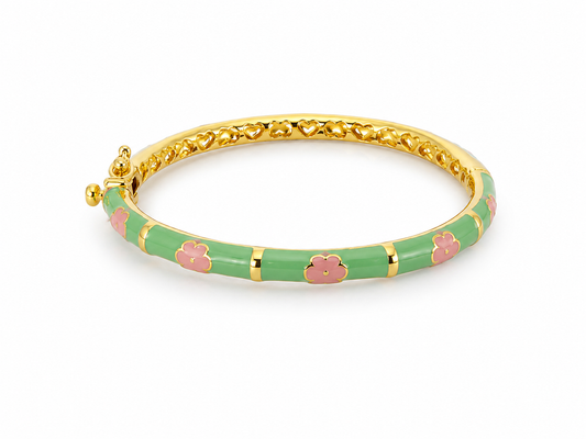 Enamel Bangle Bracelet Pink Flowers