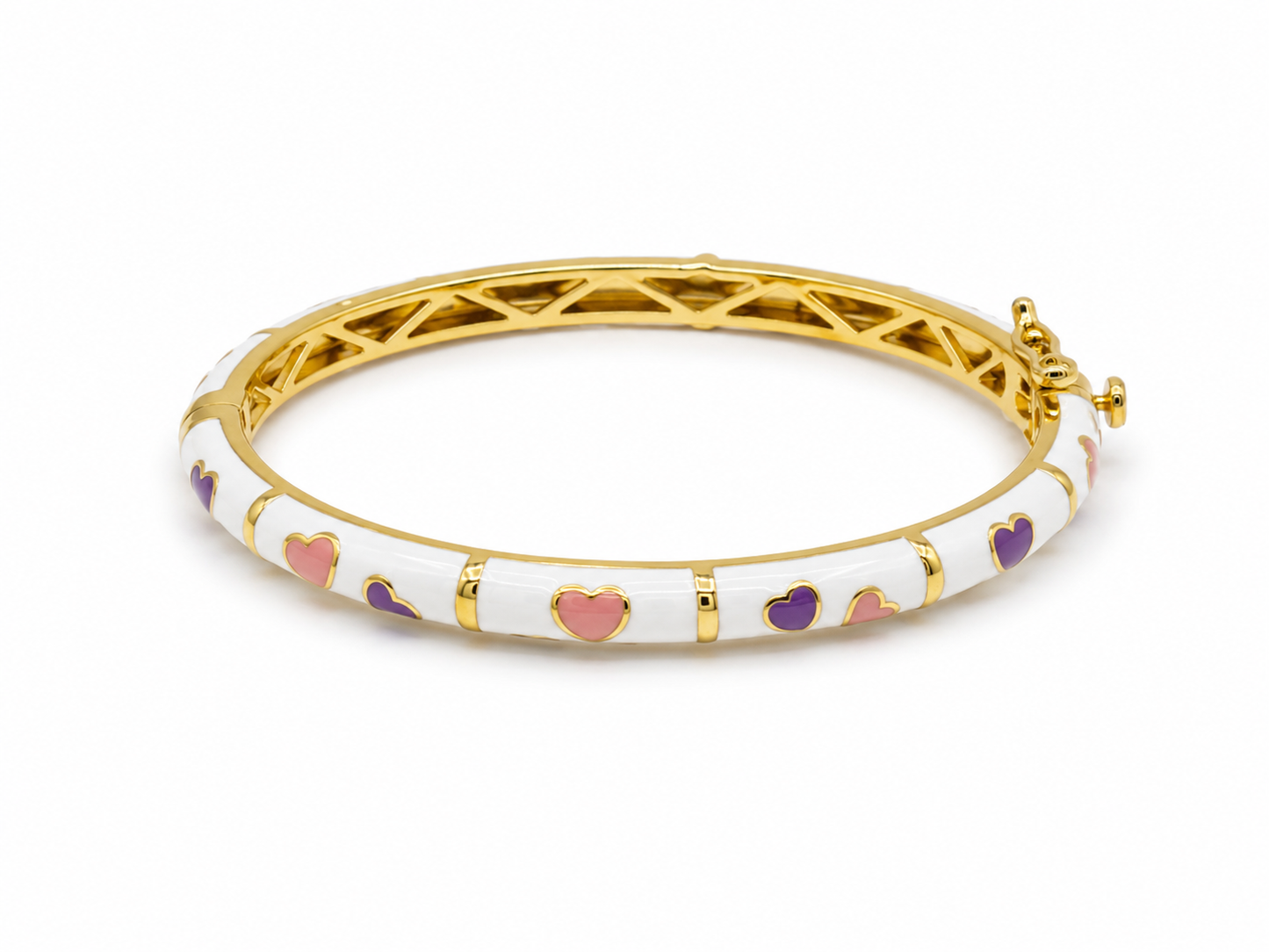 Enamel Bangle Bracelet Pink Purple Hearts
