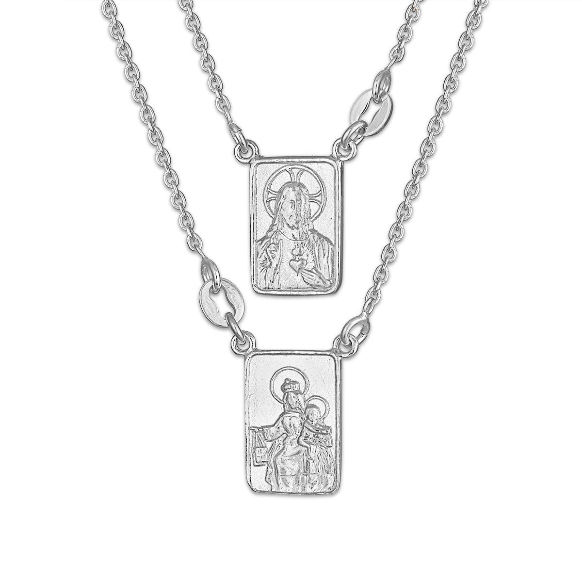Sterling Silver Scapular Necklace Sacred Heart & Our Lady of Mount Carmel