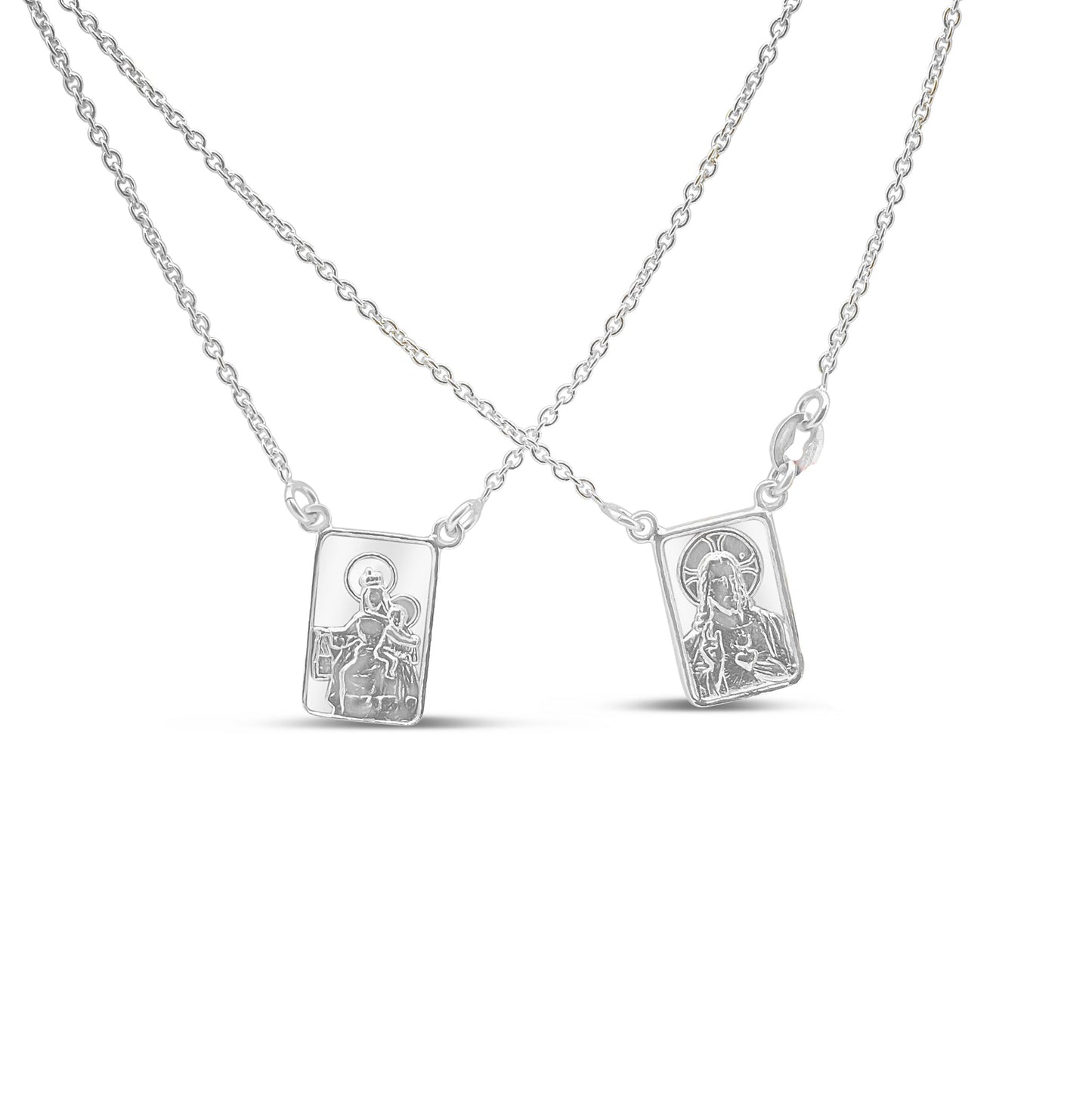 Sterling Silver Scapular Necklace Sacred Heart & Our Lady of Mount Carmel