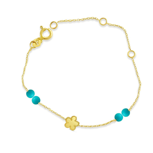 14k Yellow Gold Turquoise & Clover Bracelet Bracelets