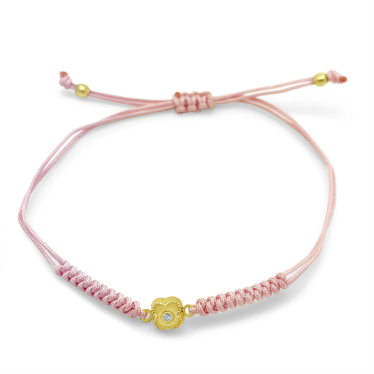 14k Gold White Topaz Butterfly Pink Cord Bracelet Bracelets