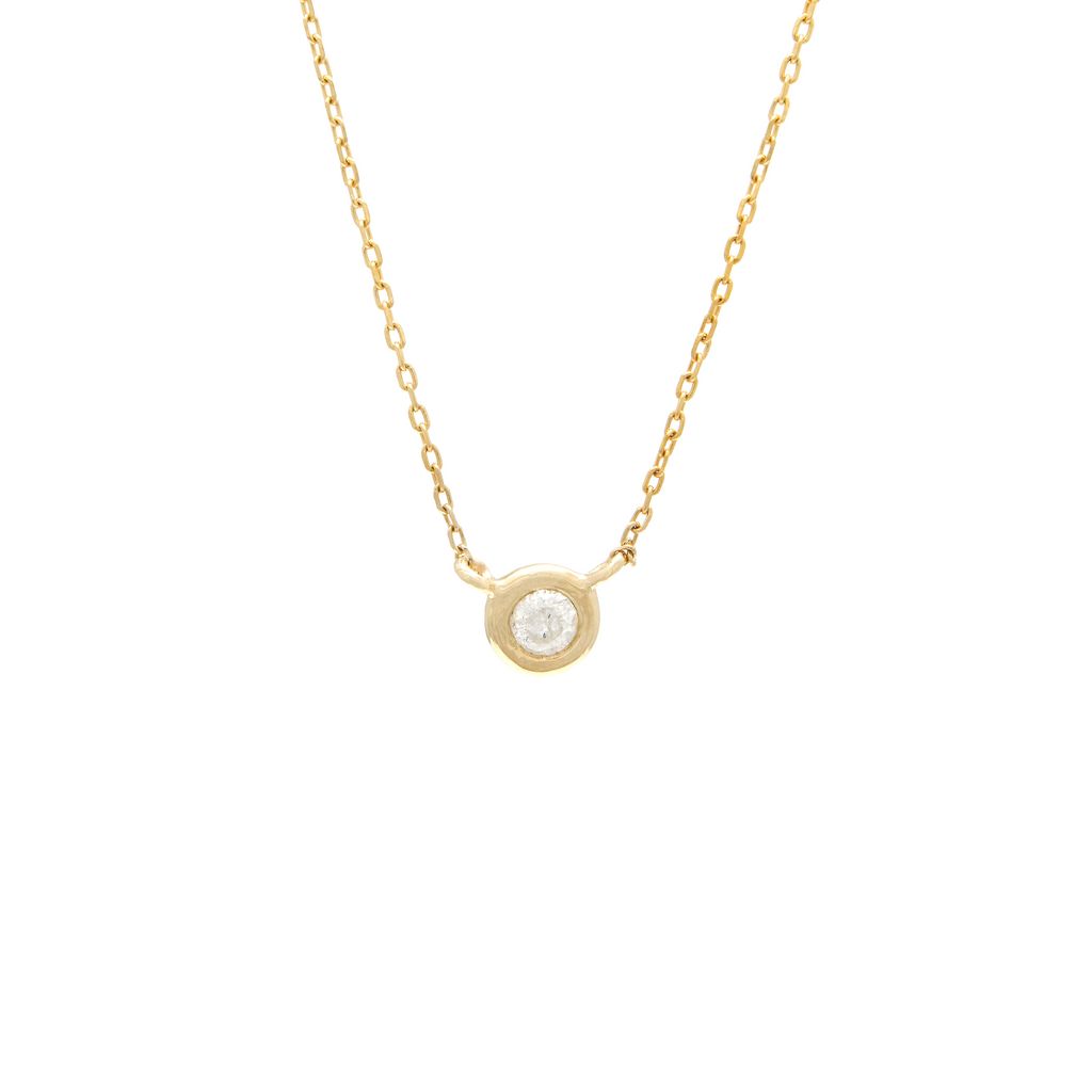 14K Gold Bezel Diamond (.09ct) Necklace, 16-18 inches Necklaces