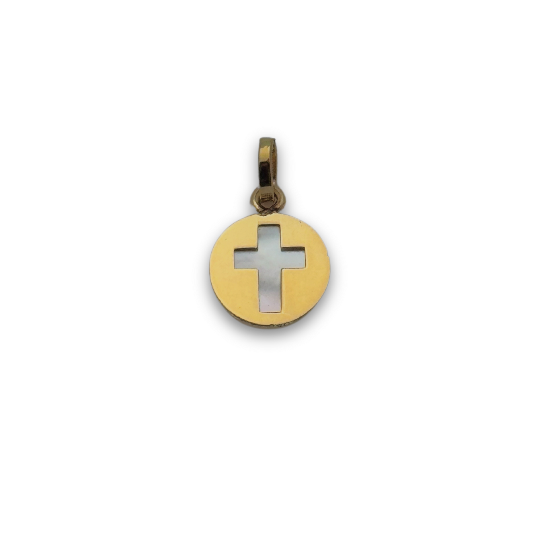 14k Gold Mother of Pearl Inlay Cross Medallion Charm Pendants