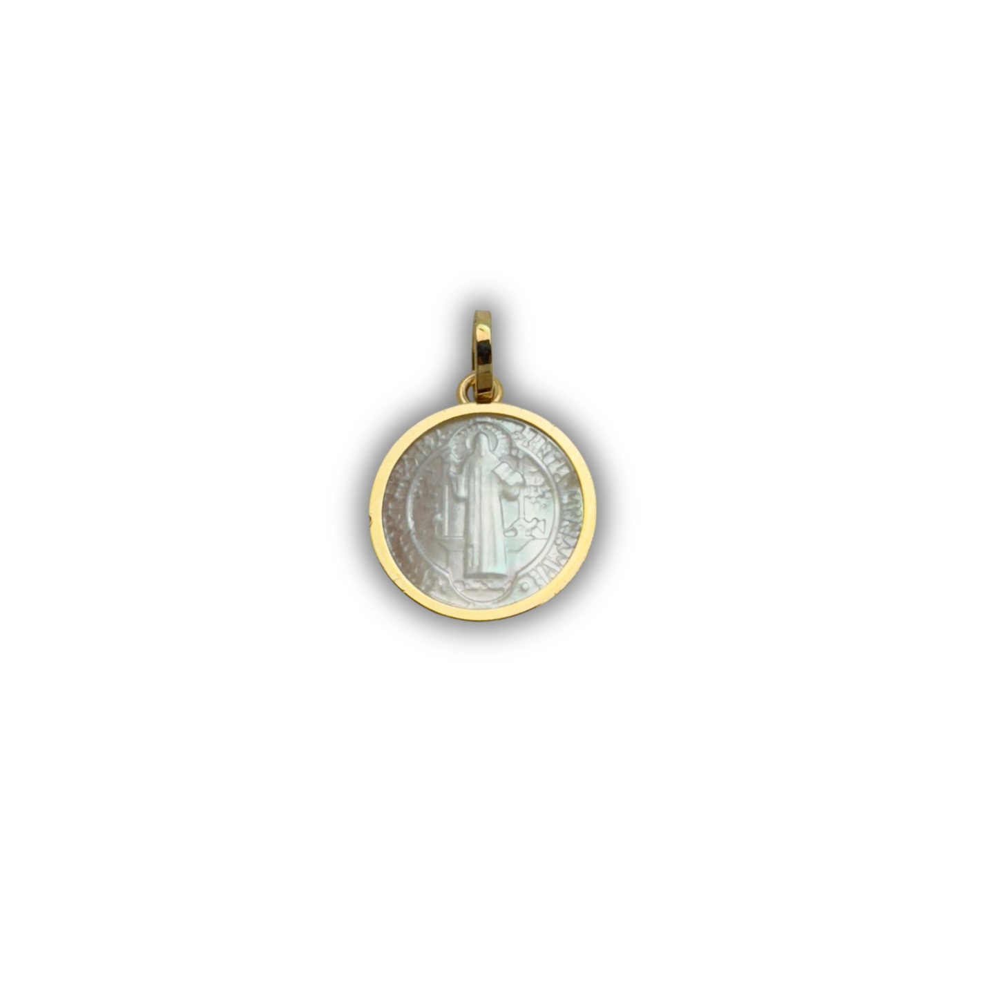 14k Yellow Gold Mother of Pearl Saint Benedict Cameo Pendant Pendants