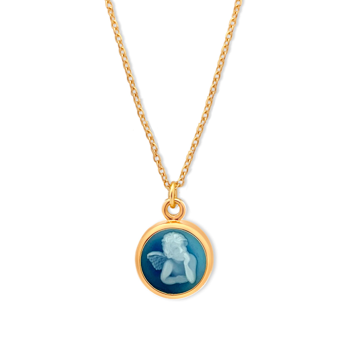 14k Gold Blue Guardian Angel Necklace