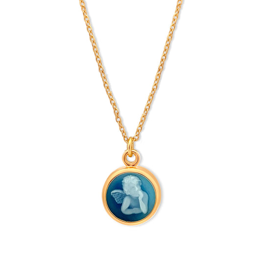 14k Gold Blue Guardian Angel Necklace