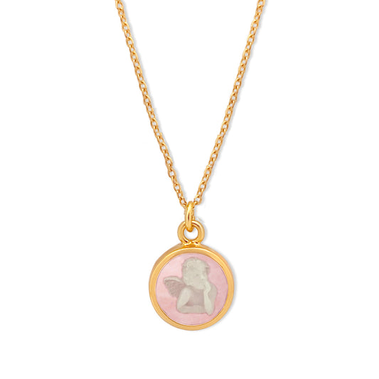 14k Gold Rose Guardian Angel Necklace