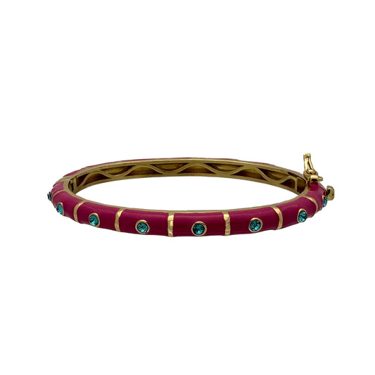 Fuchsia Enamel Blue CZ Dots Bangle (50mm) Bracelets