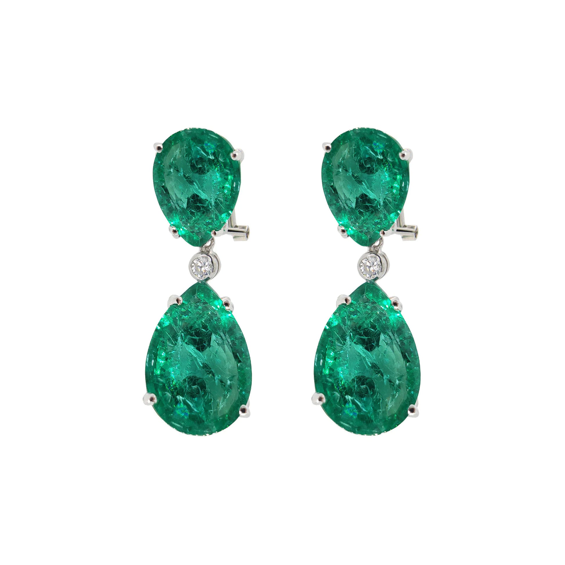 Sterling Silver Simulated Emerald Drops Omega Earrings Earrings