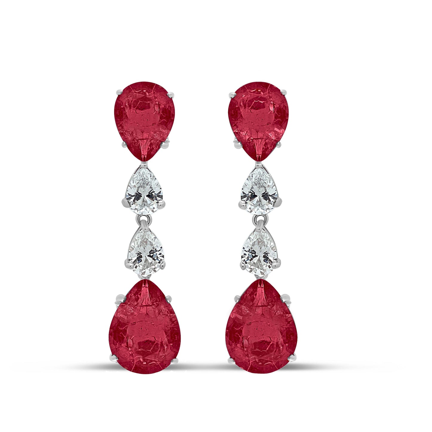Linear Gala Simulated Ruby Omega Earrings