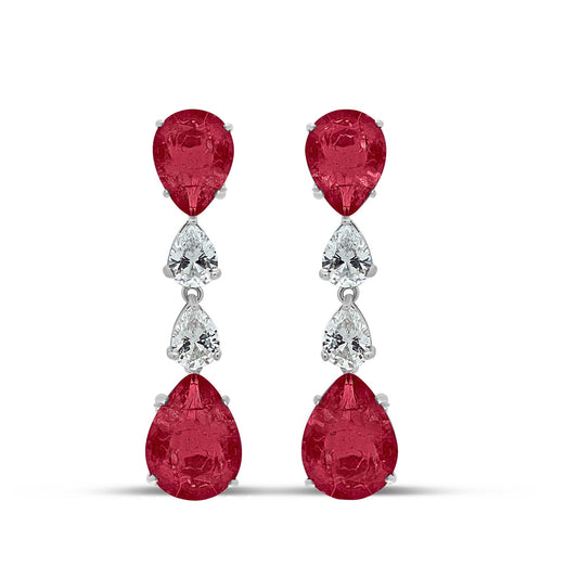 Linear Gala Simulated Ruby Omega Earrings