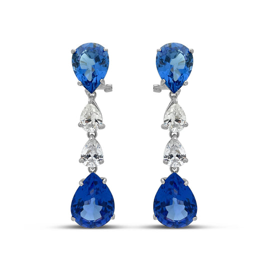 Linear Gala Simulated Sapphire Omega Earrings
