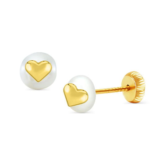 14k Gold Heart Pearl Screwback Earrings (5mm) Earrings