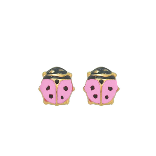 14k Yellow Gold Pink Lady Bug Screwback Stud Earrings Earrings