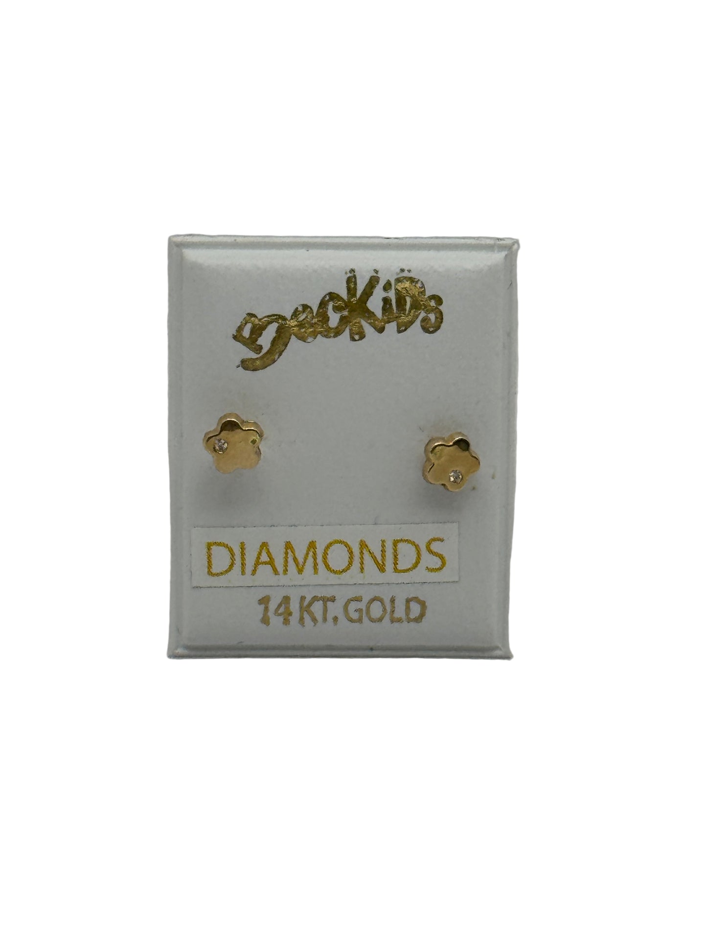 14k Yellow Gold Sparkling Diamond Flower Screwback Stud Earrings EARRINGS