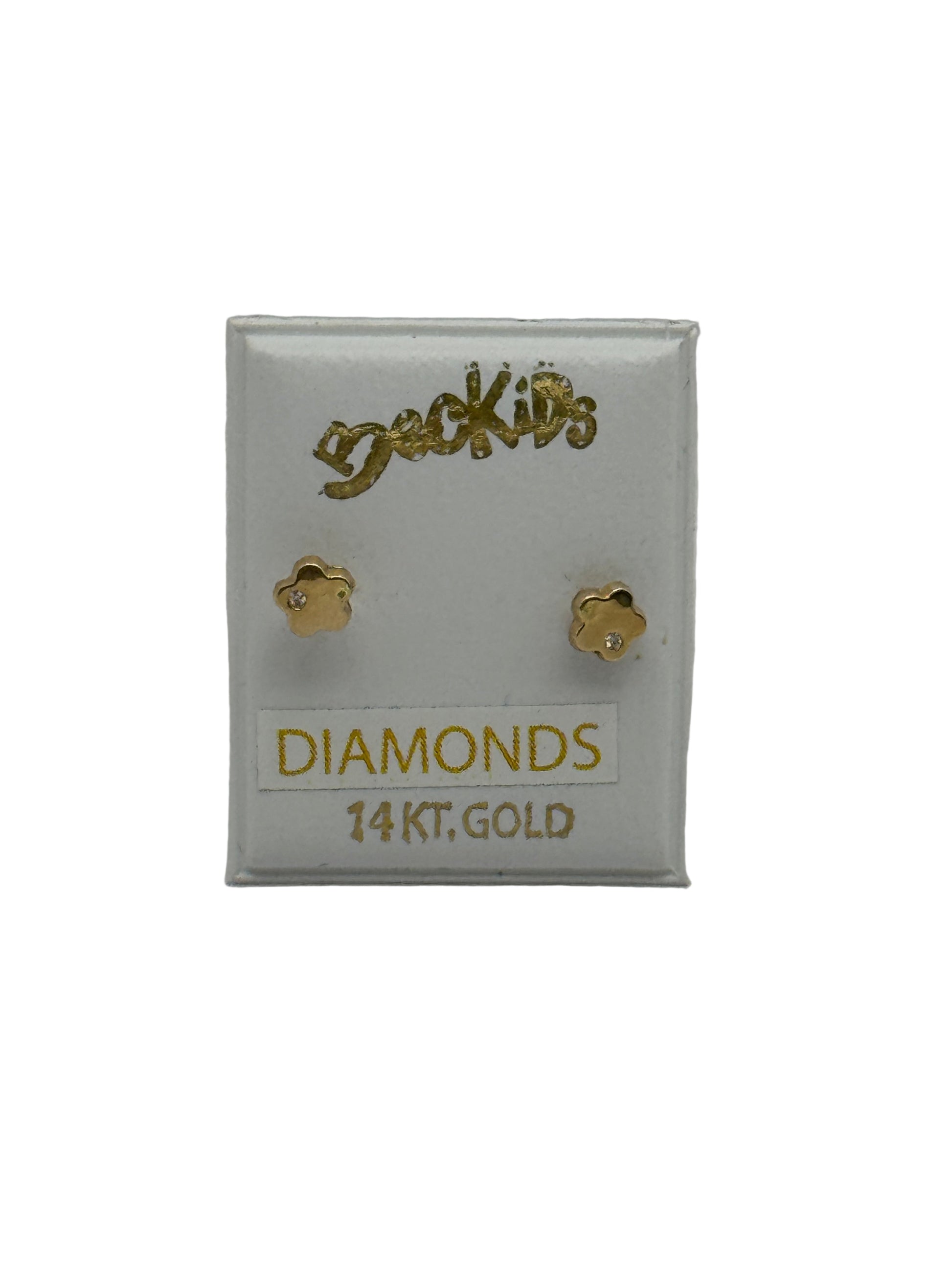 14k Yellow Gold Sparkling Diamond Flower Screwback Stud Earrings EARRINGS