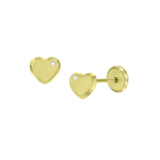 14k Yellow Gold Sparkling Diamond Heart Screwback Stud Earrings EARRINGS