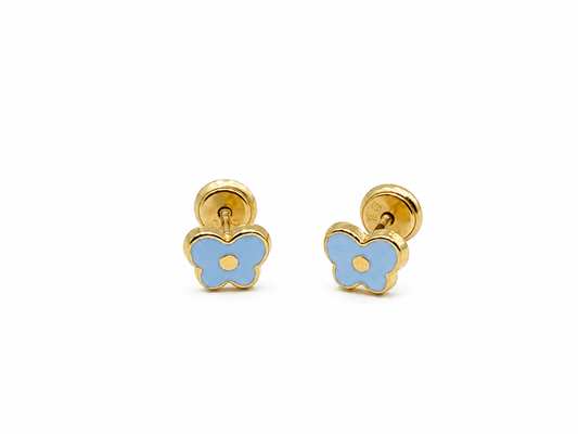 14k Gold Powder Blue Butterfly Screwback Stud Earrings