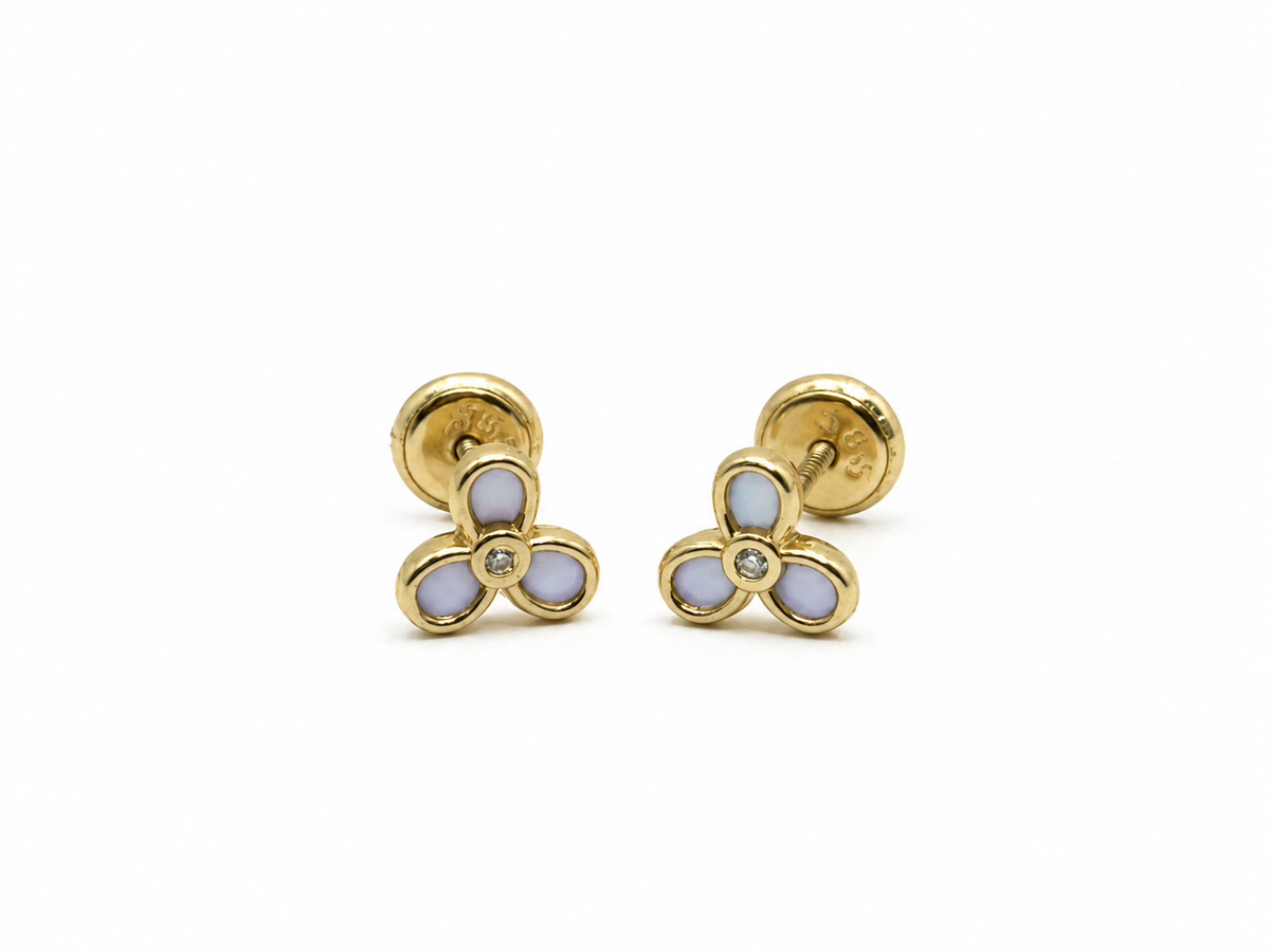 14k Gold Mother of Pearl Open Silhouette Screwback Stud Earrings