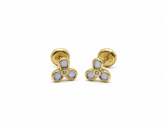 14k Gold Mother of Pearl Open Silhouette Screwback Stud Earrings