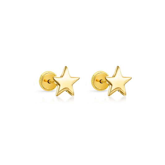 14k Yellow Gold Star Screwback Stud Earrings Earrings