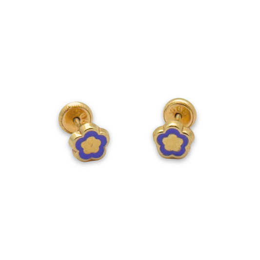 14k Gold Violet Enamel Heart Earrings - Safety Screwbacks Earrings