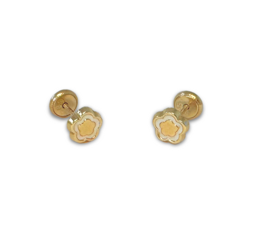 14k Gold White Enamel Heart Earrings - Safety Screwbacks Earrings