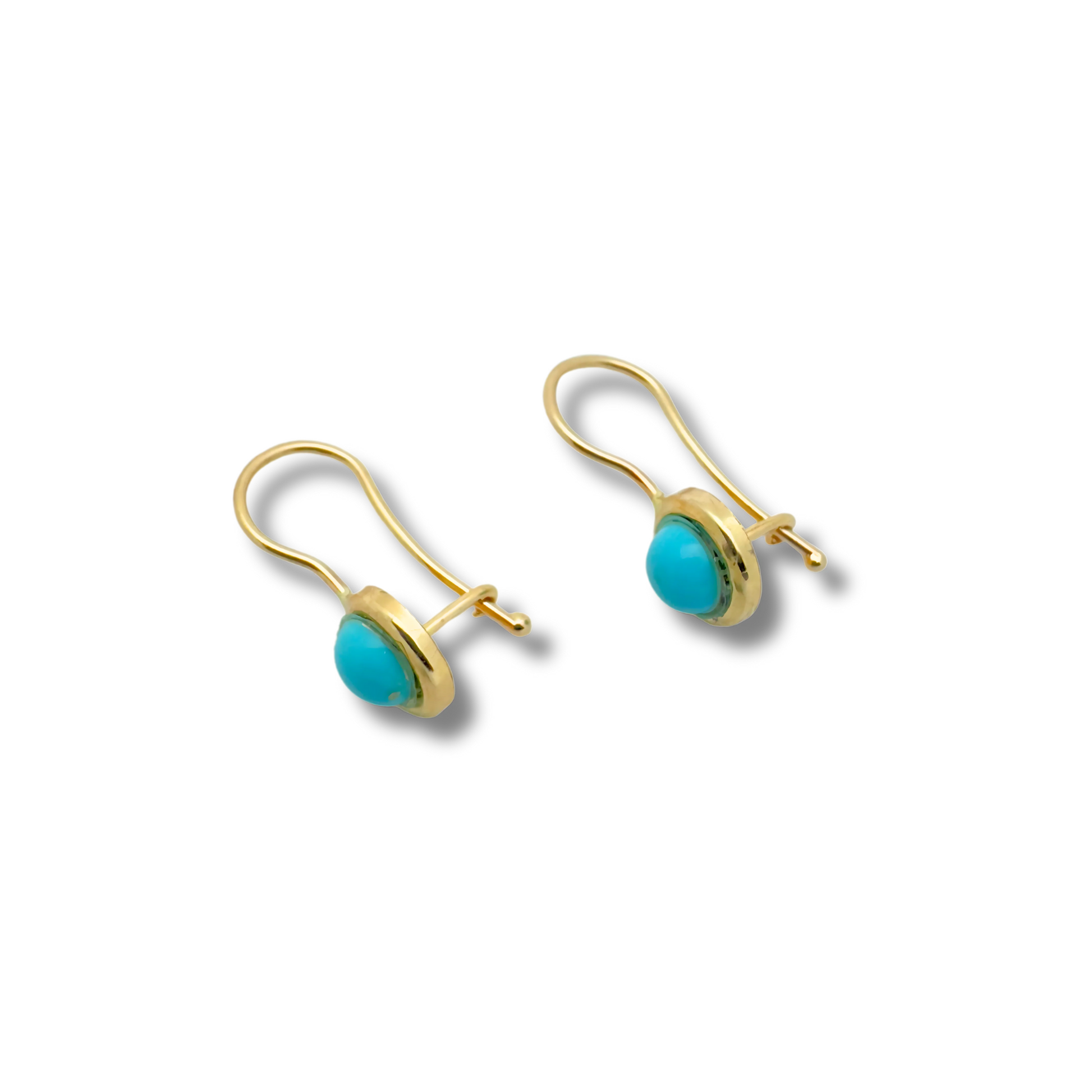 14k Yellow Gold Turquoise Wire Hoop Earrings Earrings